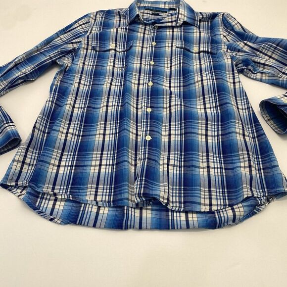 Perry Ellis SHIRT Slim Fit Casual Button-Up MENS Sz‎ XL Blue Plaid Long Sleeve - Picture 1 of 11
